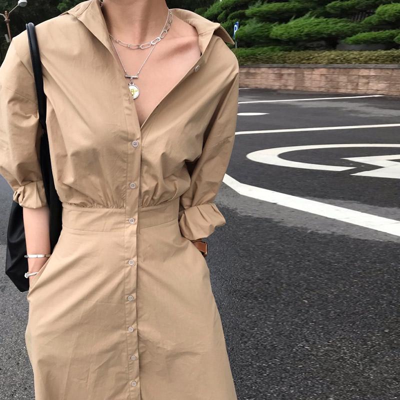 Lapel Collar Long Sleeve Shirt Dress ...